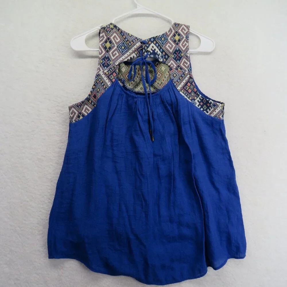 Doe & Rae Tank Top Womens Large Boho Geometric Embroidered Sleeveless Tie Back - Picture 7 of 7